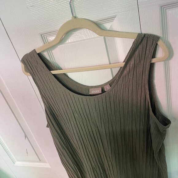 Chico's Shimmery Crinkled Tank Top Olive Green Size 3 - Picture 1 of 7